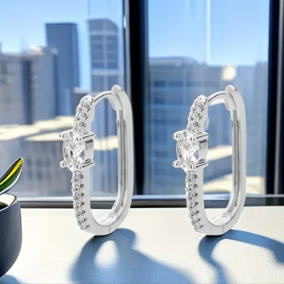 Jewelry - Nwt Stainless Steel Cubic Zirconia Oval Earrings
